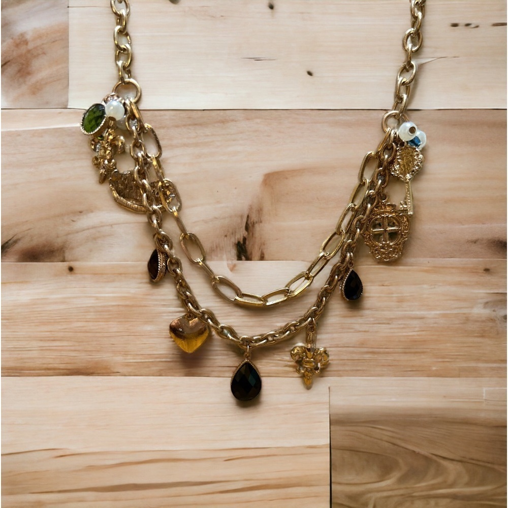 Cookie Lee Nwt Gold Tone Faceted Multicolored Necklace